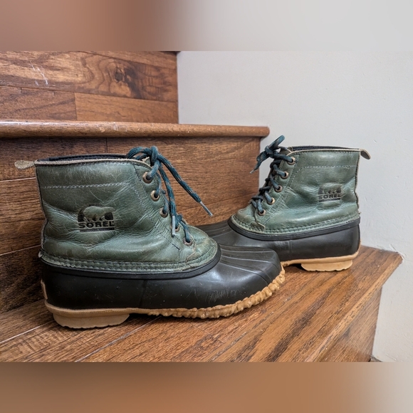 Women's SOREL surplus green pine leather thermal duck boots size 8 - Picture 10 of 16